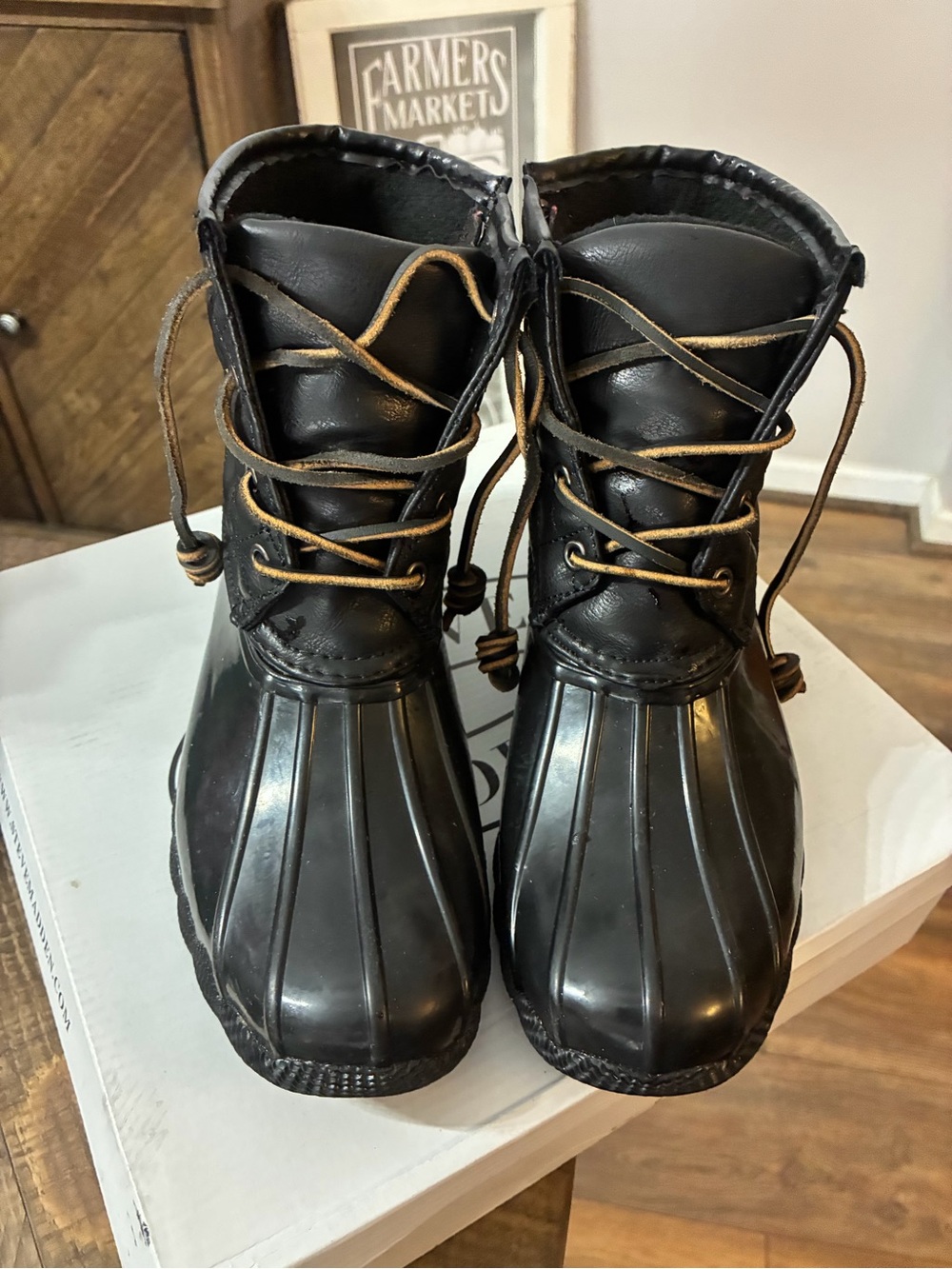 Steve Madden Black Quilted Lace-Up Duck Boots - Picture 2 of 5